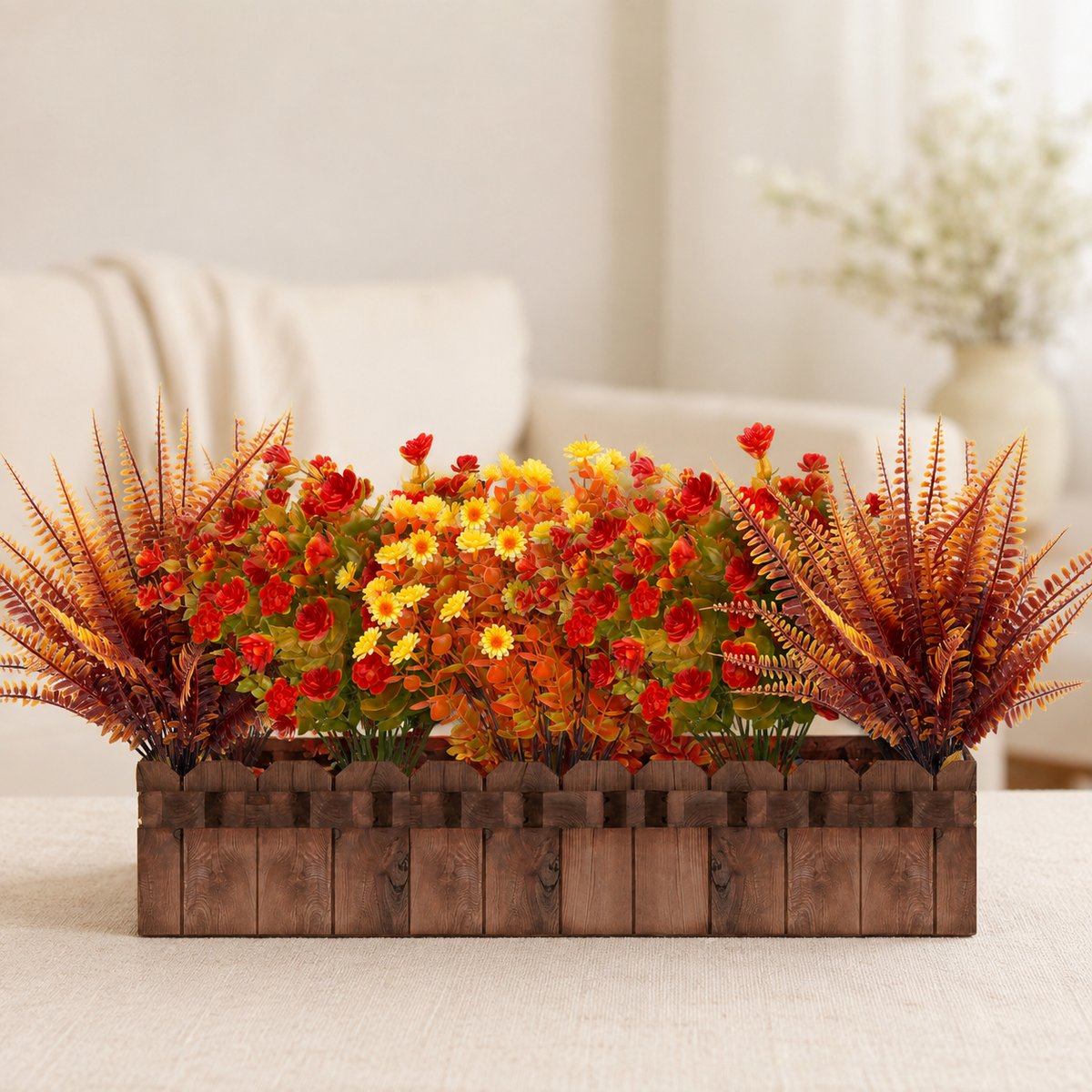 20 Bundles Artificial Fall Flowers, UV Resistant Faux Mums, Eucalyptus and Fern Stems