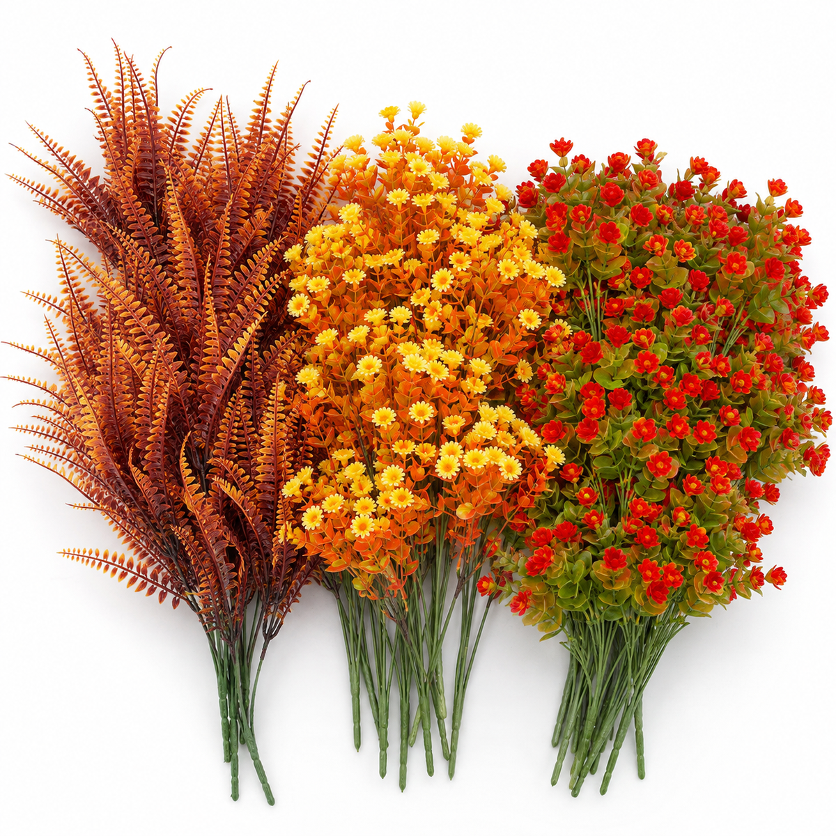 20 Bundles Artificial Fall Flowers, UV Resistant Faux Mums, Eucalyptus and Fern Stems