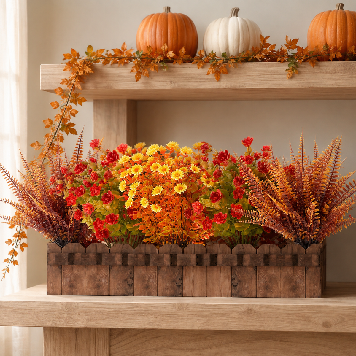 20 Bundles Artificial Fall Flowers, UV Resistant Faux Mums, Eucalyptus and Fern Stems