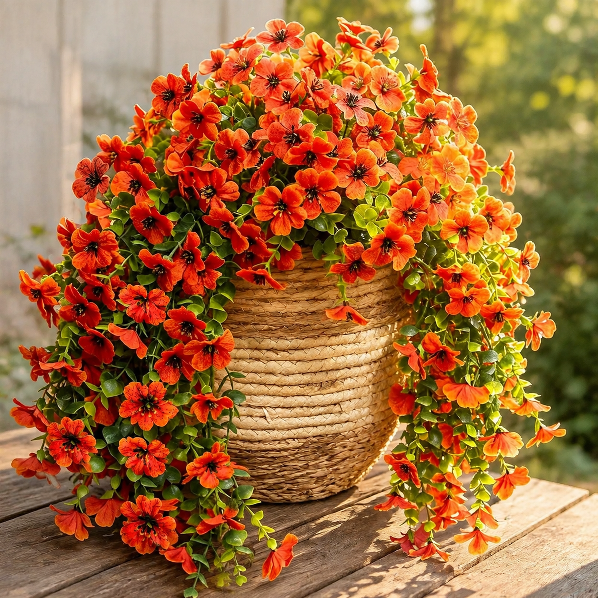 2 Orange Faux Mum Hanging Flower Bundles, UV Resistant Daisy and Eucalyptus Fall Decor