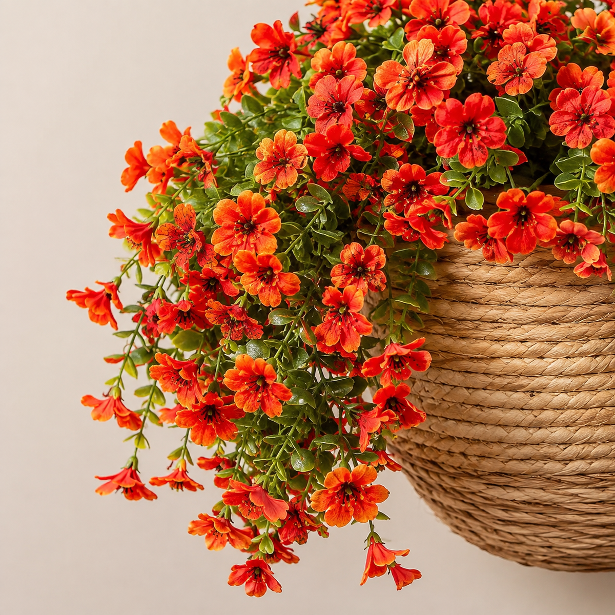 2 Orange Faux Mum Hanging Flower Bundles, UV Resistant Daisy and Eucalyptus Fall Decor