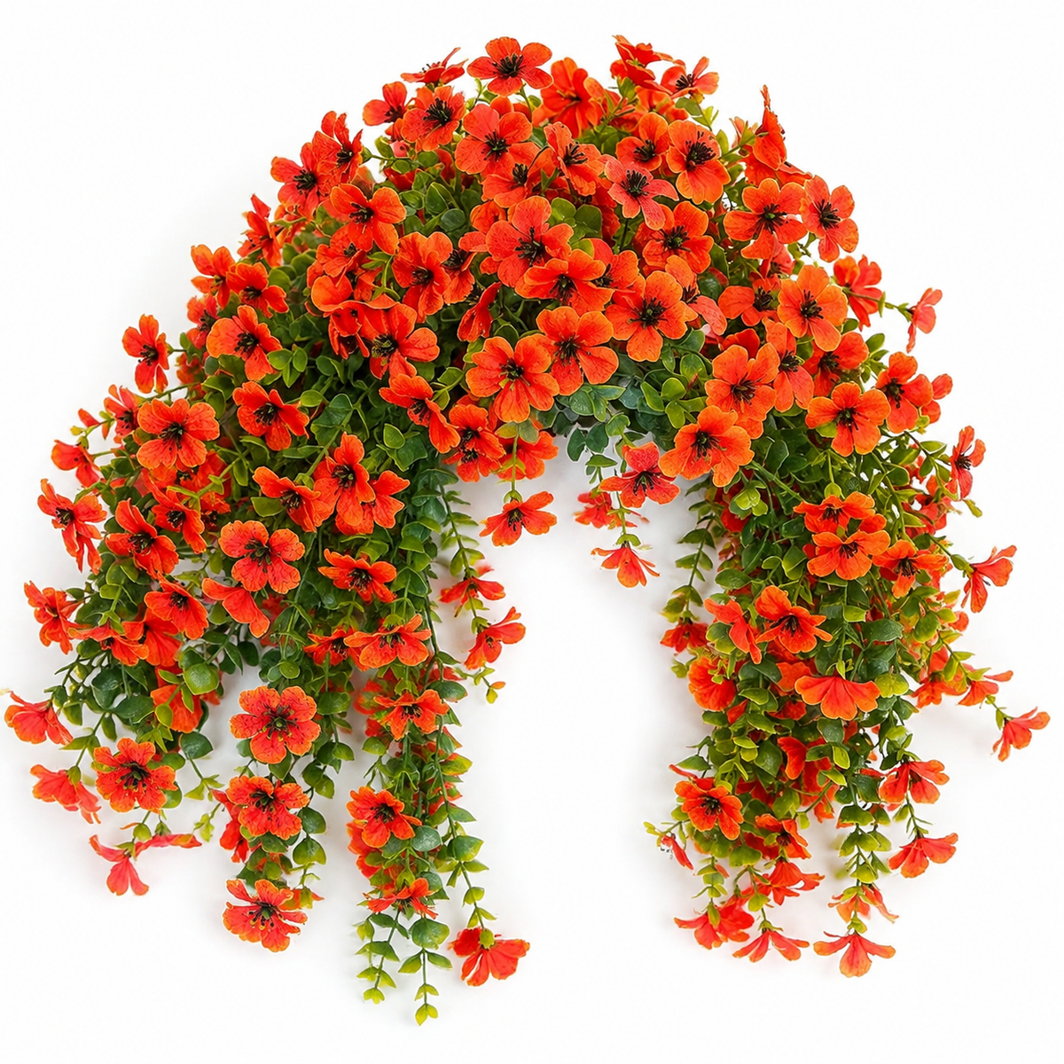 2 Orange Faux Mum Hanging Flower Bundles, UV Resistant Daisy and Eucalyptus Fall Decor