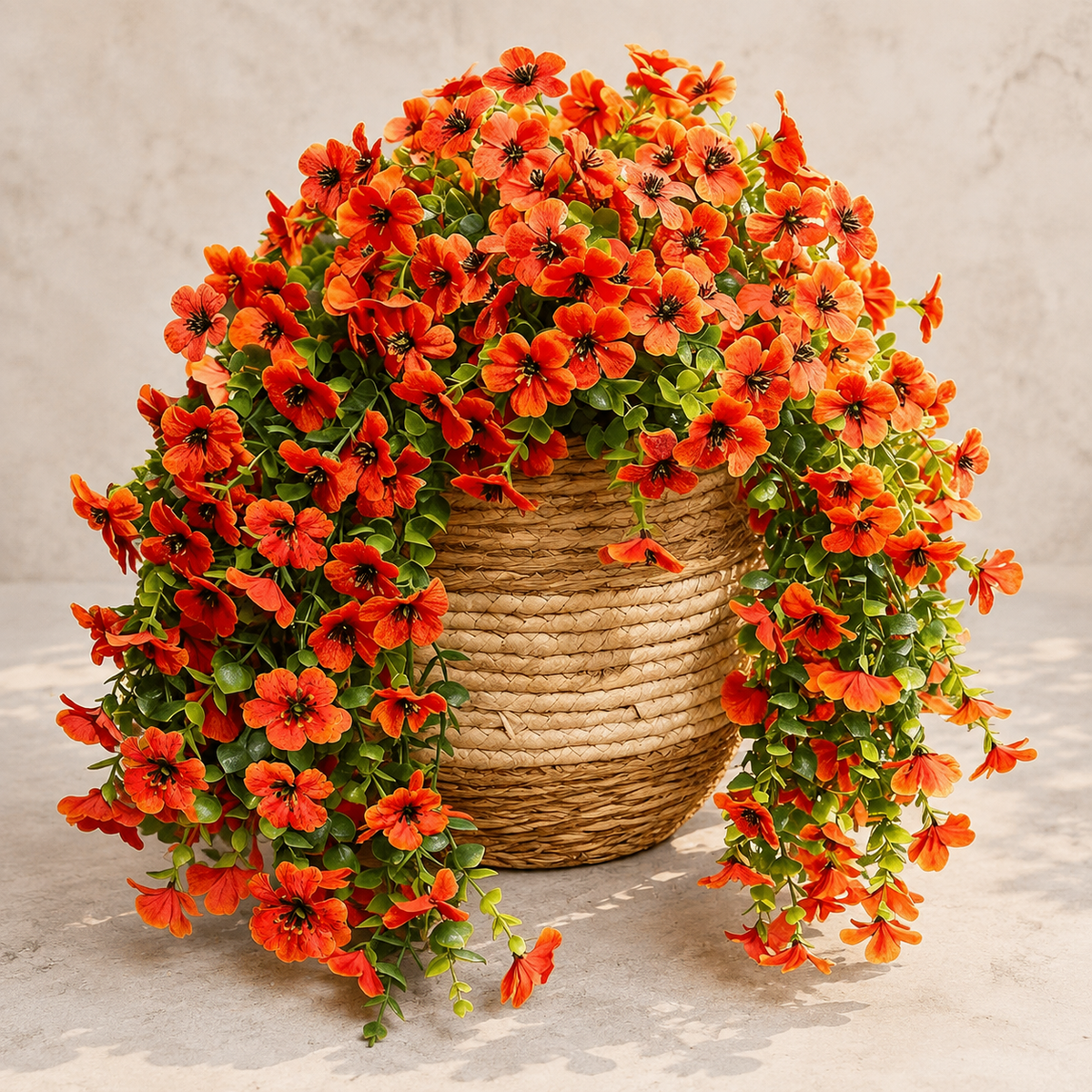 2 Orange Faux Mum Hanging Flower Bundles, UV Resistant Daisy and Eucalyptus Fall Decor