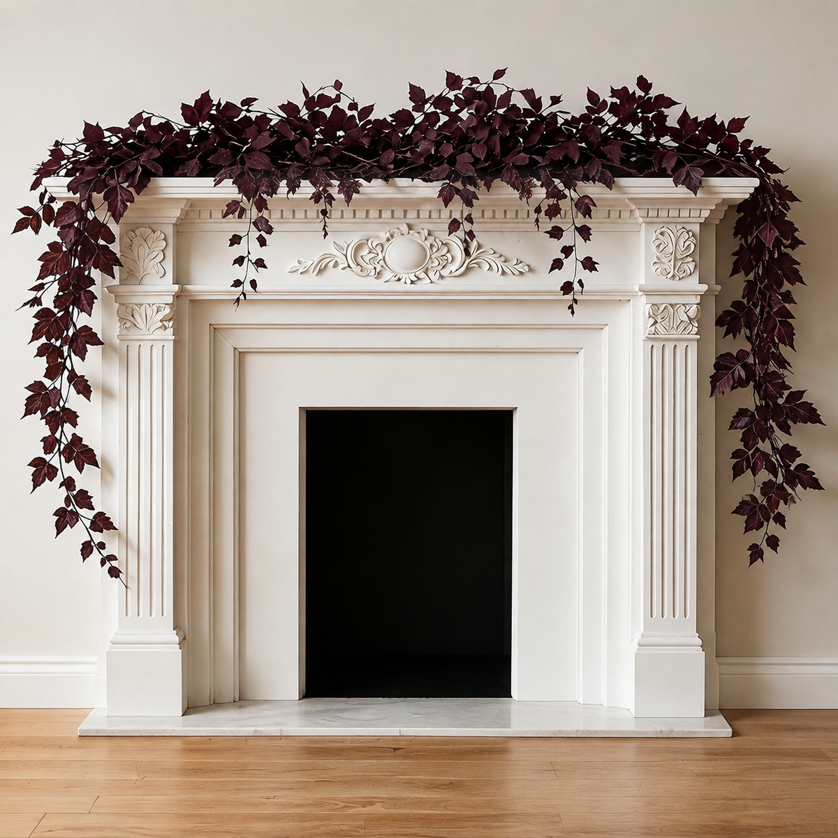 2 Pack 6 Ft Deep Plum Leaf Garlands, Burgundy Autumn Mantel and Table Decor