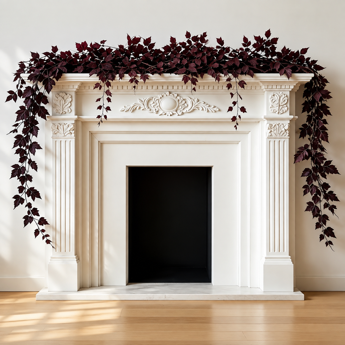 2 Pack 6 Ft Deep Plum Leaf Garlands, Burgundy Autumn Mantel and Table Decor