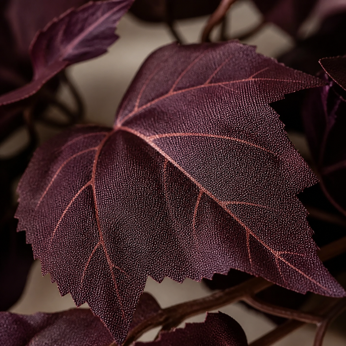2 Pack 6 Ft Deep Plum Leaf Garlands, Burgundy Autumn Mantel and Table Decor