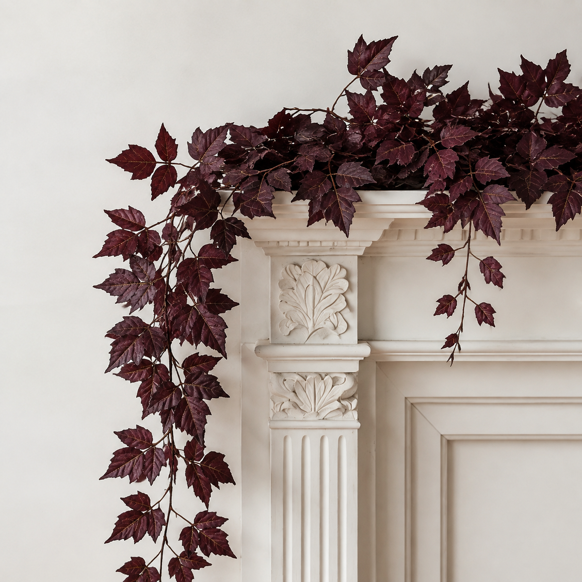 2 Pack 6 Ft Deep Plum Leaf Garlands, Burgundy Autumn Mantel and Table Decor