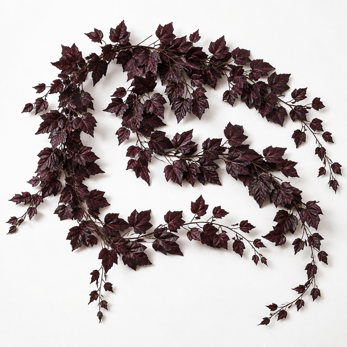 2 Pack 6 Ft Deep Plum Leaf Garlands, Burgundy Autumn Mantel and Table Decor