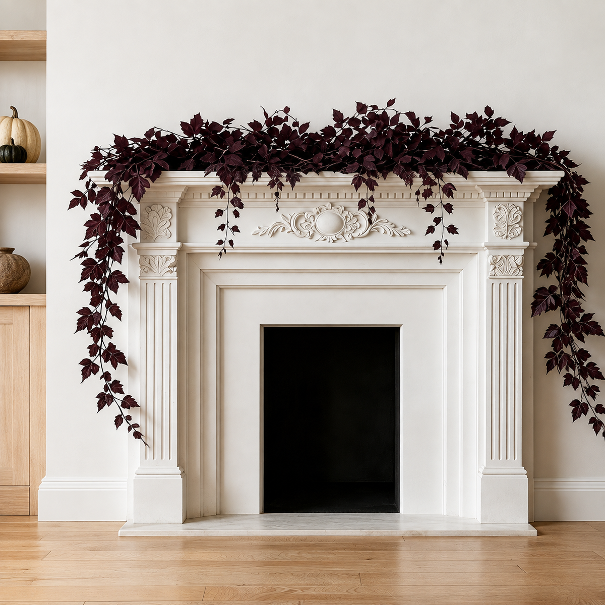 2 Pack 6 Ft Deep Plum Leaf Garlands, Burgundy Autumn Mantel and Table Decor