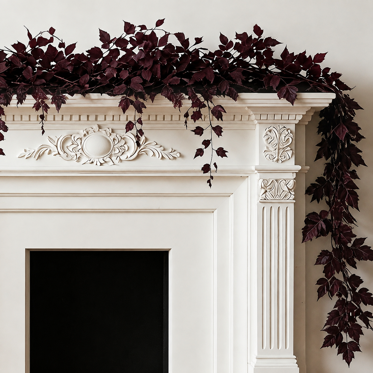 2 Pack 6 Ft Deep Plum Leaf Garlands, Burgundy Autumn Mantel and Table Decor