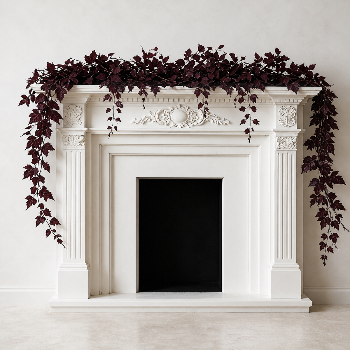 2 Pack 6 Ft Deep Plum Leaf Garlands, Burgundy Autumn Mantel and Table Decor