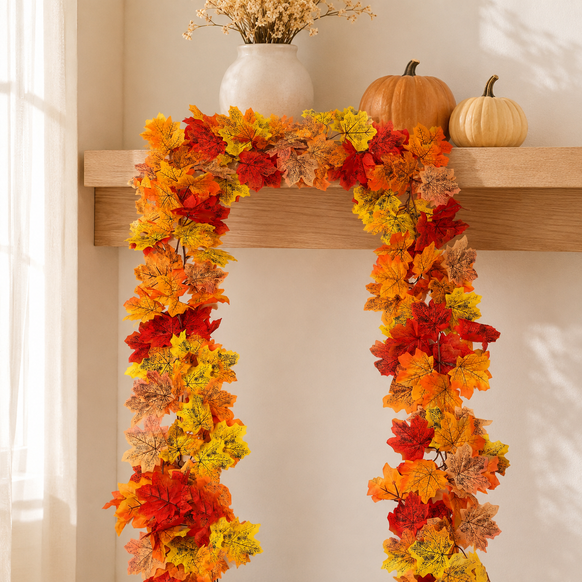 2 Pack 79 Inch Deep Red Maple Leaf Garlands, Autumn Mantel and Thanksgiving Decor
