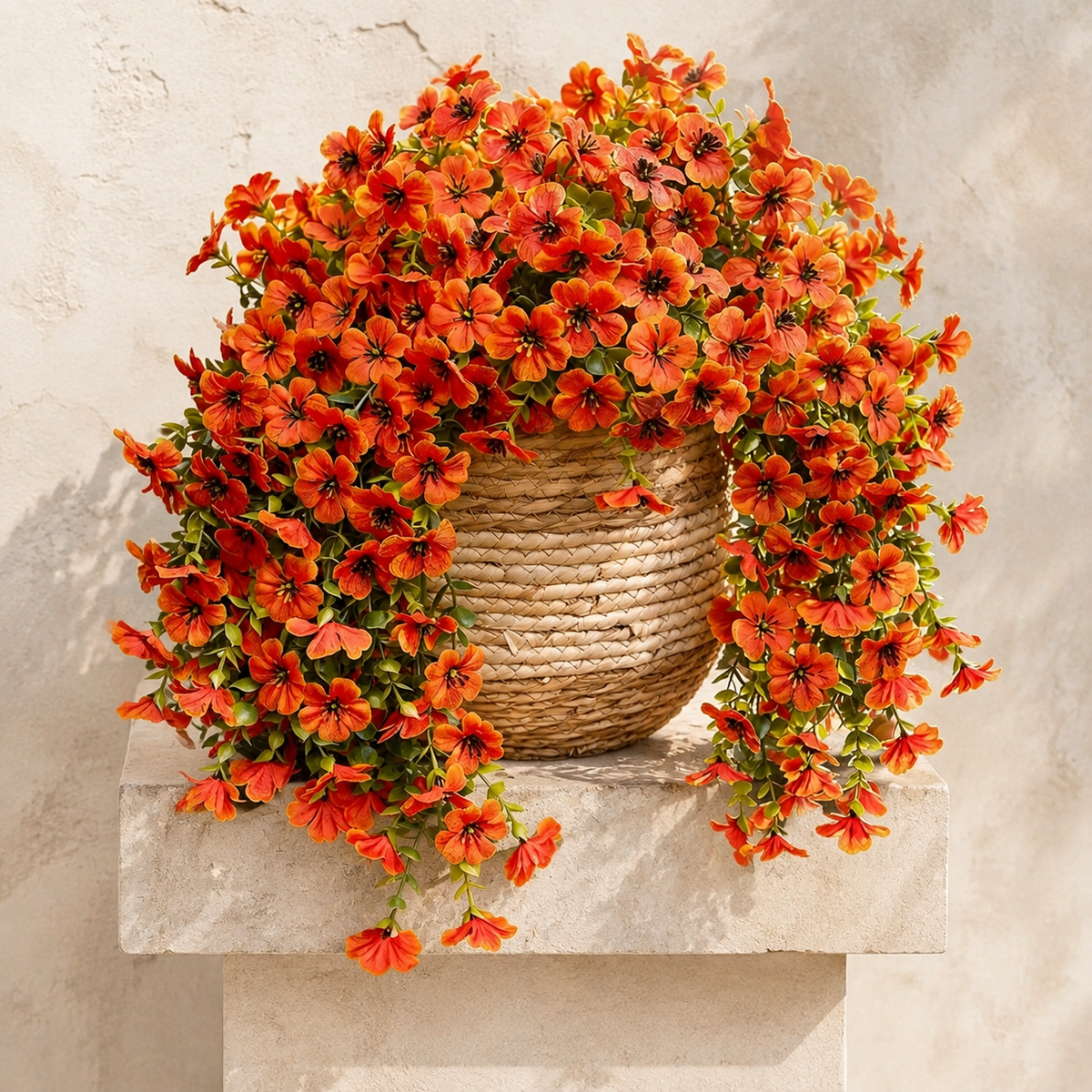 2 Pack Orange Daisy Hanging Flowers, UV Resistant Faux Autumn Porch Decor