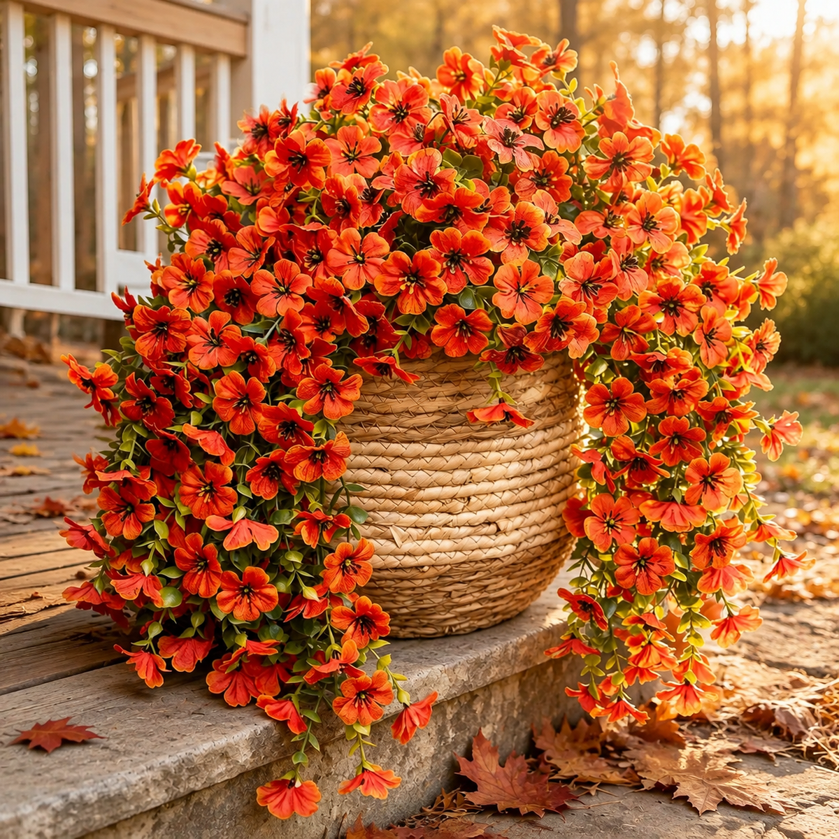 2 Pack Orange Daisy Hanging Flowers, UV Resistant Faux Autumn Porch Decor