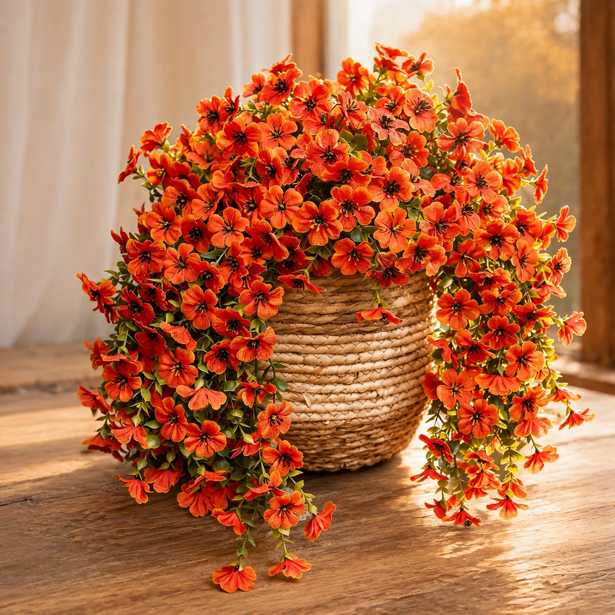 2 Pack Orange Daisy Hanging Flowers, UV Resistant Faux Autumn Porch Decor