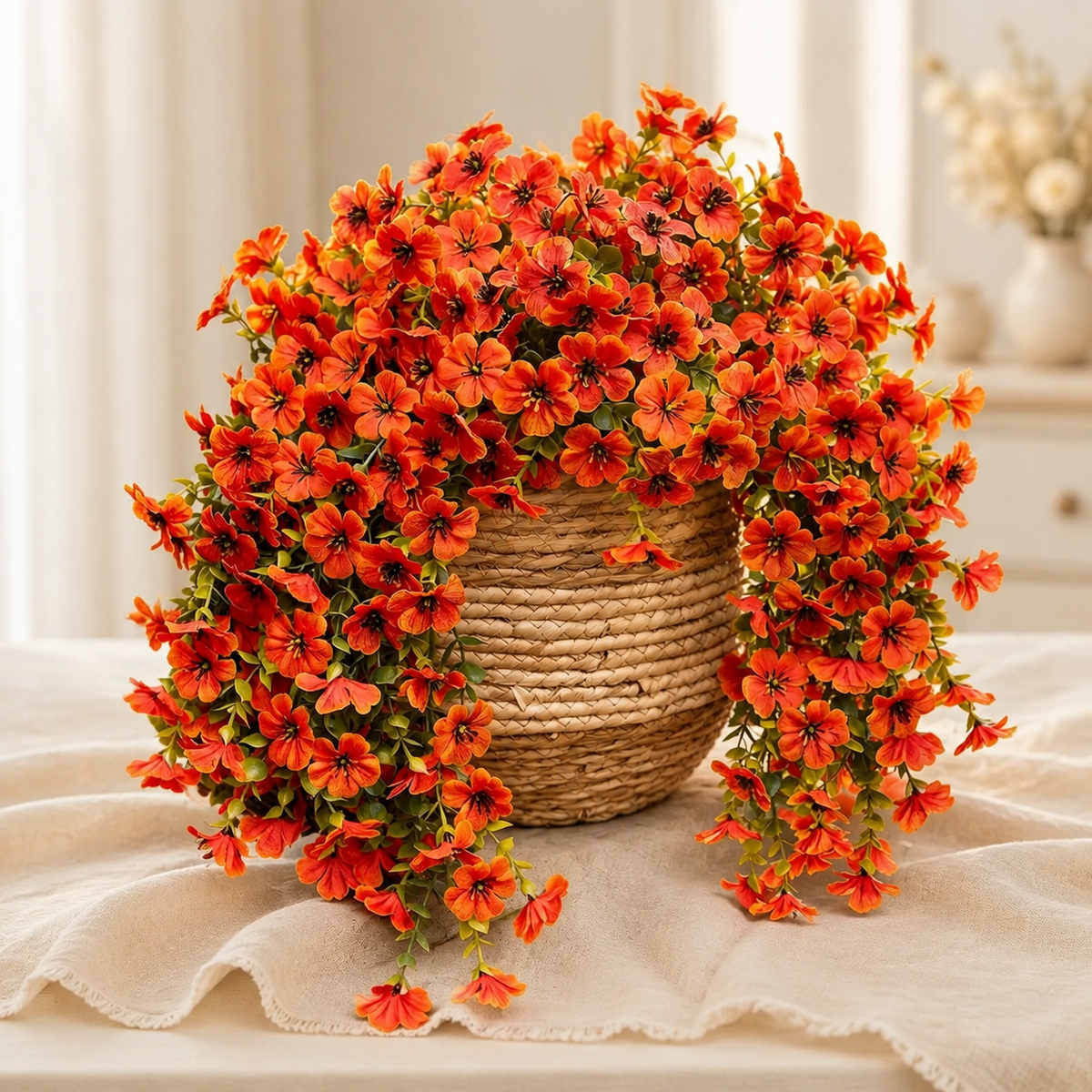 2 Pack Orange Daisy Hanging Flowers, UV Resistant Faux Autumn Porch Decor