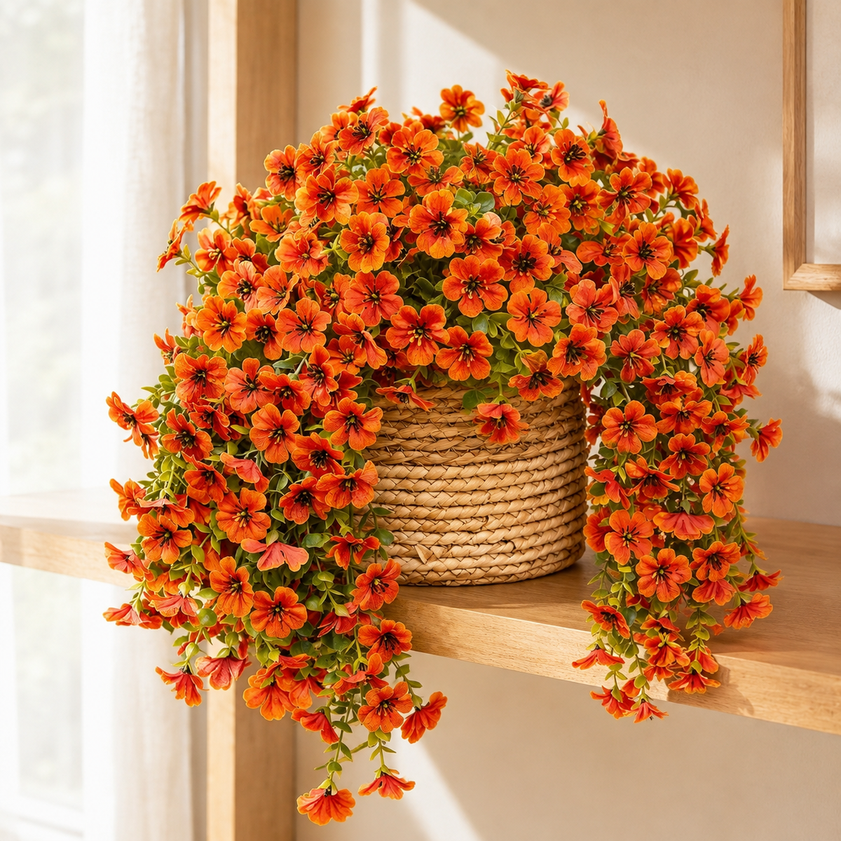 2 Pack Orange Daisy Hanging Flowers, UV Resistant Faux Autumn Porch Decor