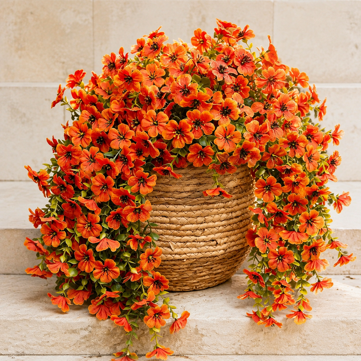 2 Pack Orange Daisy Hanging Flowers, UV Resistant Faux Autumn Porch Decor