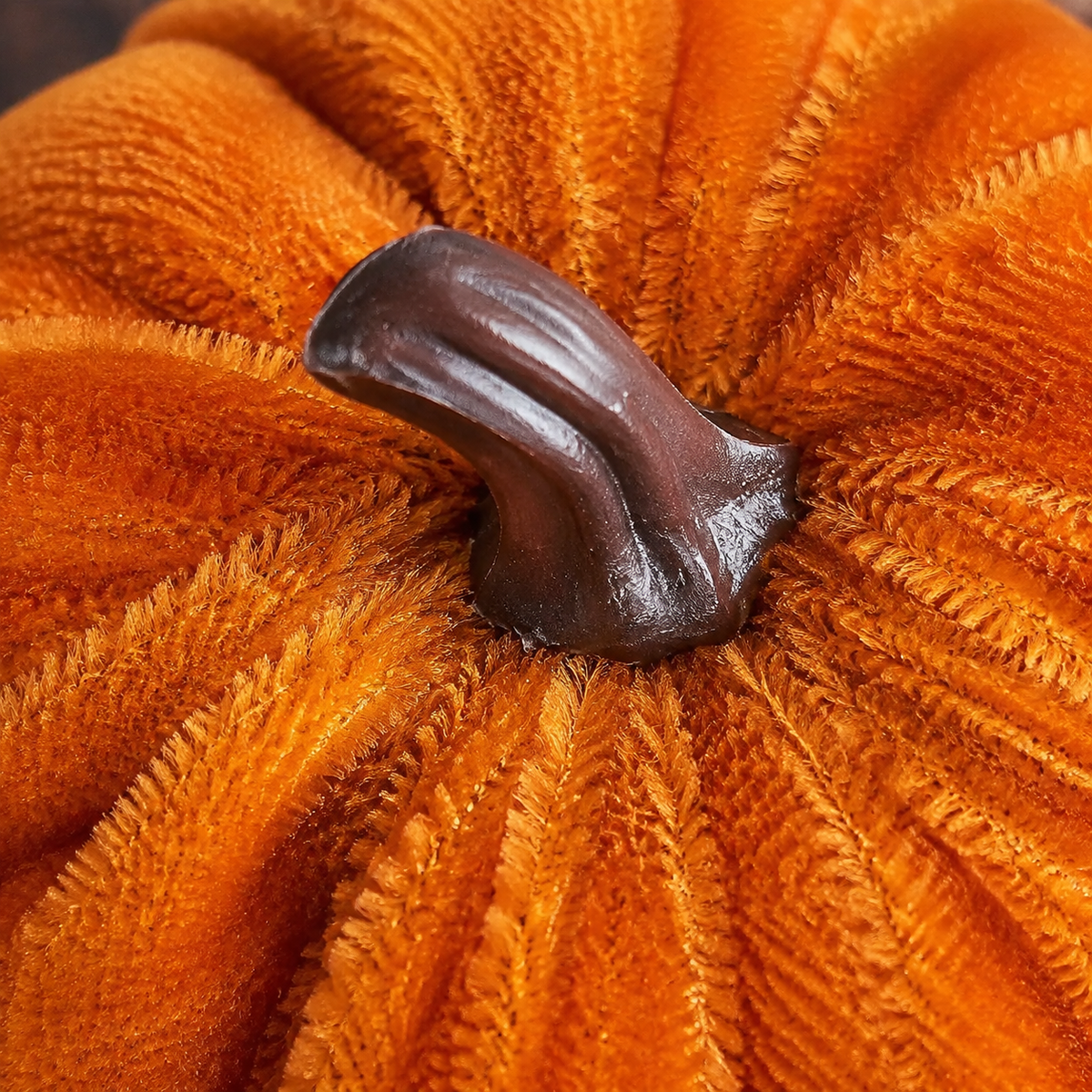 12 Mini Velvet Pumpkins, Orange Brown Champagne Fall Table and Bowl Filler Decor