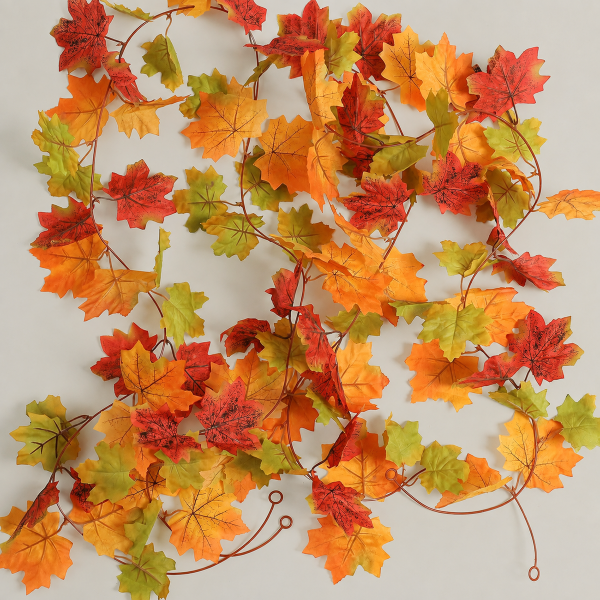 2 Pack 79 Inch Maple Leaf Garlands, Red Orange Green Autumn Mantel Decor