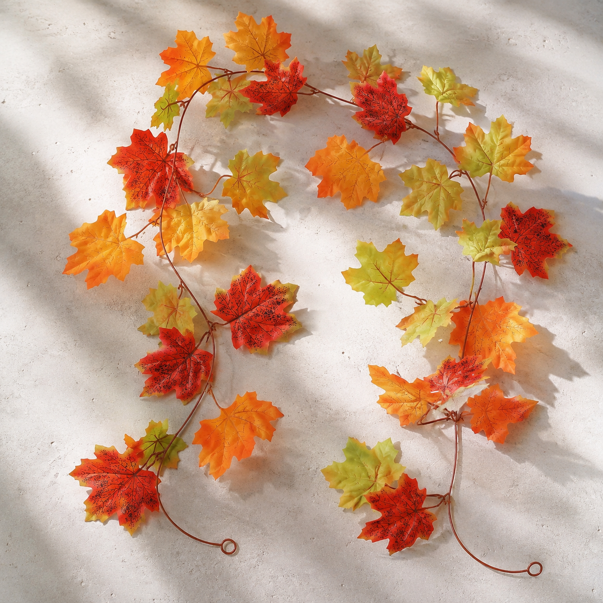 2 Pack 79 Inch Maple Leaf Garlands, Red Orange Green Autumn Mantel Decor