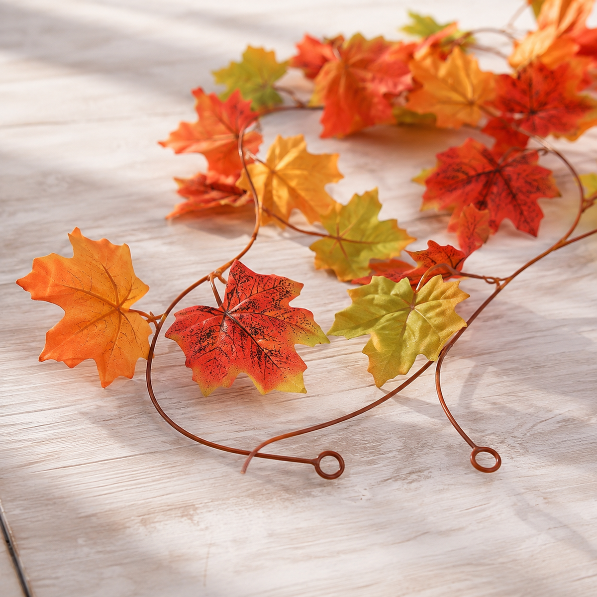 2 Pack 79 Inch Maple Leaf Garlands, Red Orange Green Autumn Mantel Decor
