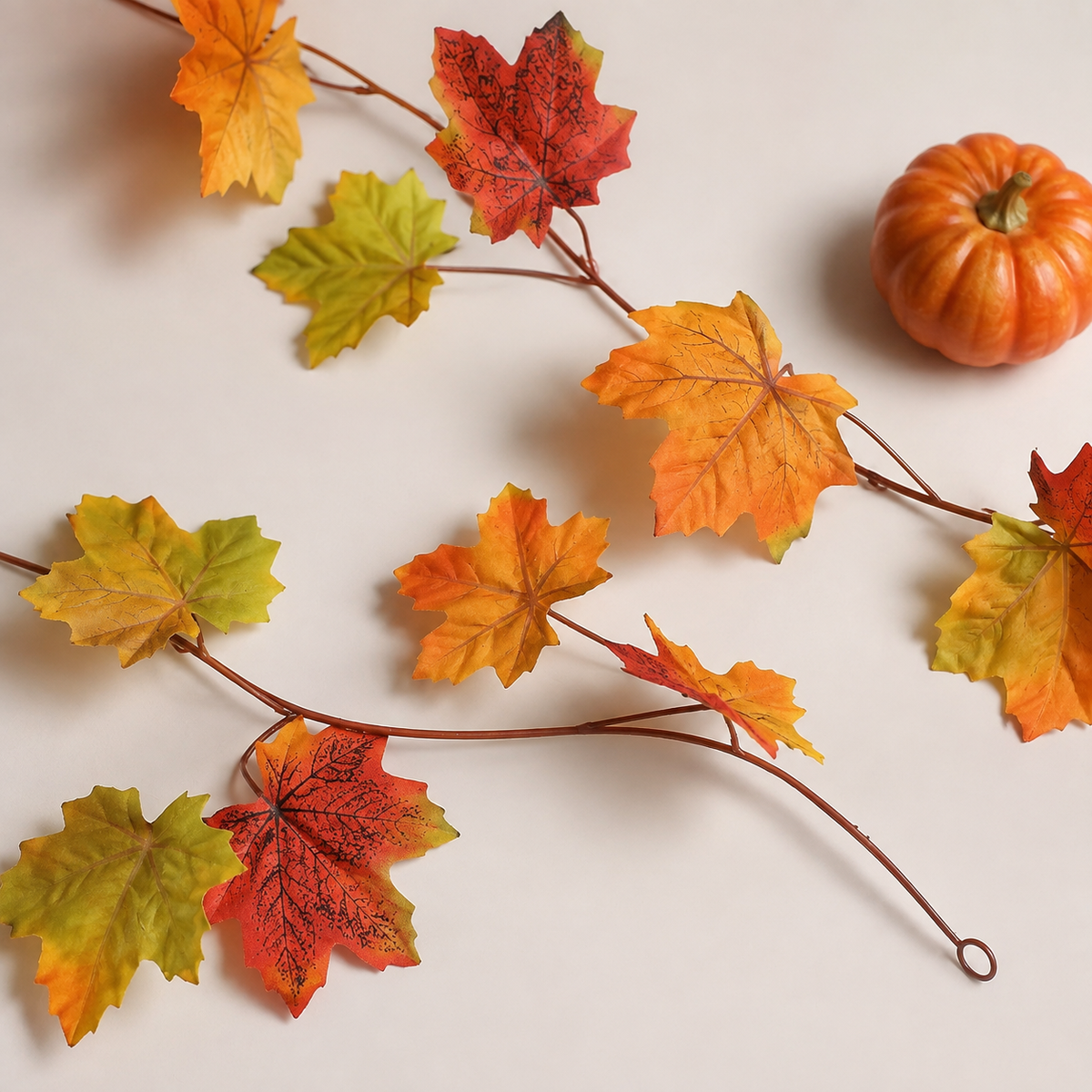 2 Pack 79 Inch Maple Leaf Garlands, Red Orange Green Autumn Mantel Decor