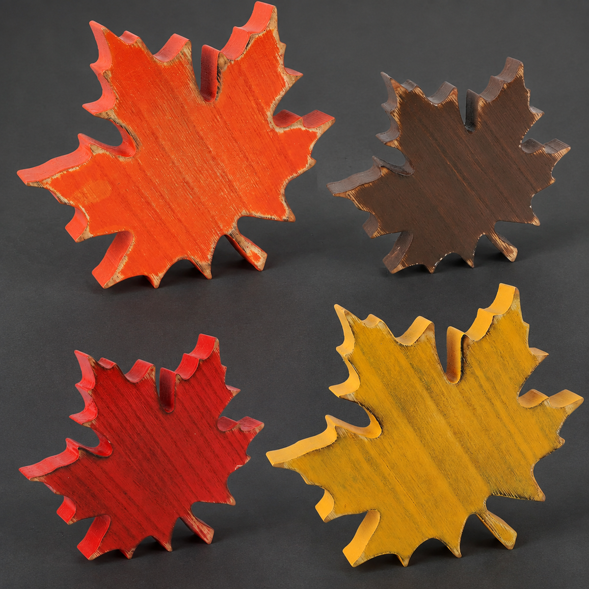 Wooden Maple Leaf Decor, Set of Four Autumn Shelf Sitters