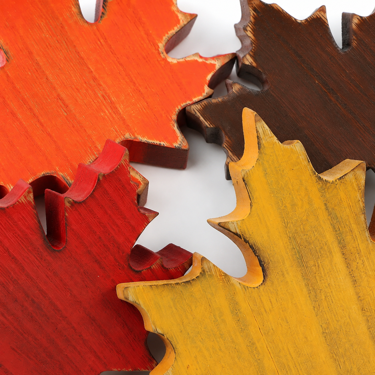 Wooden Maple Leaf Decor, Set of Four Autumn Shelf Sitters