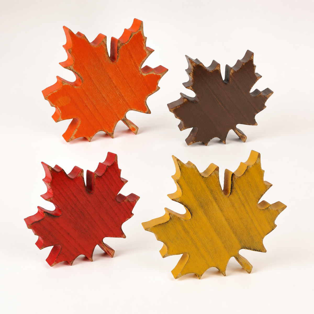 Wooden Maple Leaf Decor, Set of Four Autumn Shelf Sitters