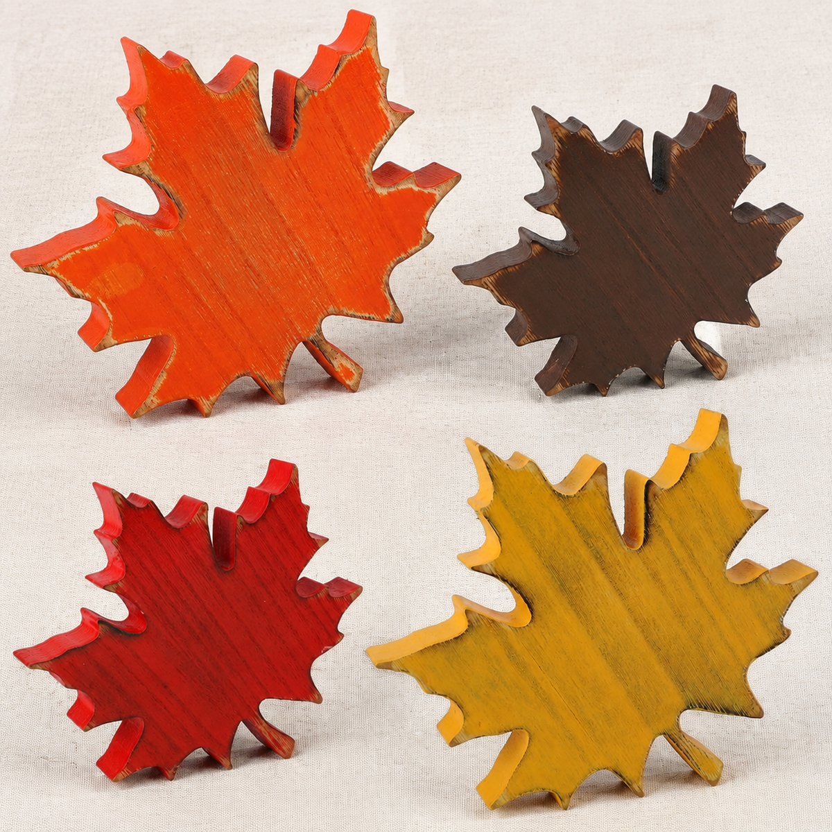 Wooden Maple Leaf Decor, Set of Four Autumn Shelf Sitters
