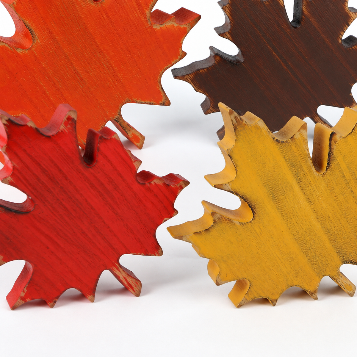 Wooden Maple Leaf Decor, Set of Four Autumn Shelf Sitters