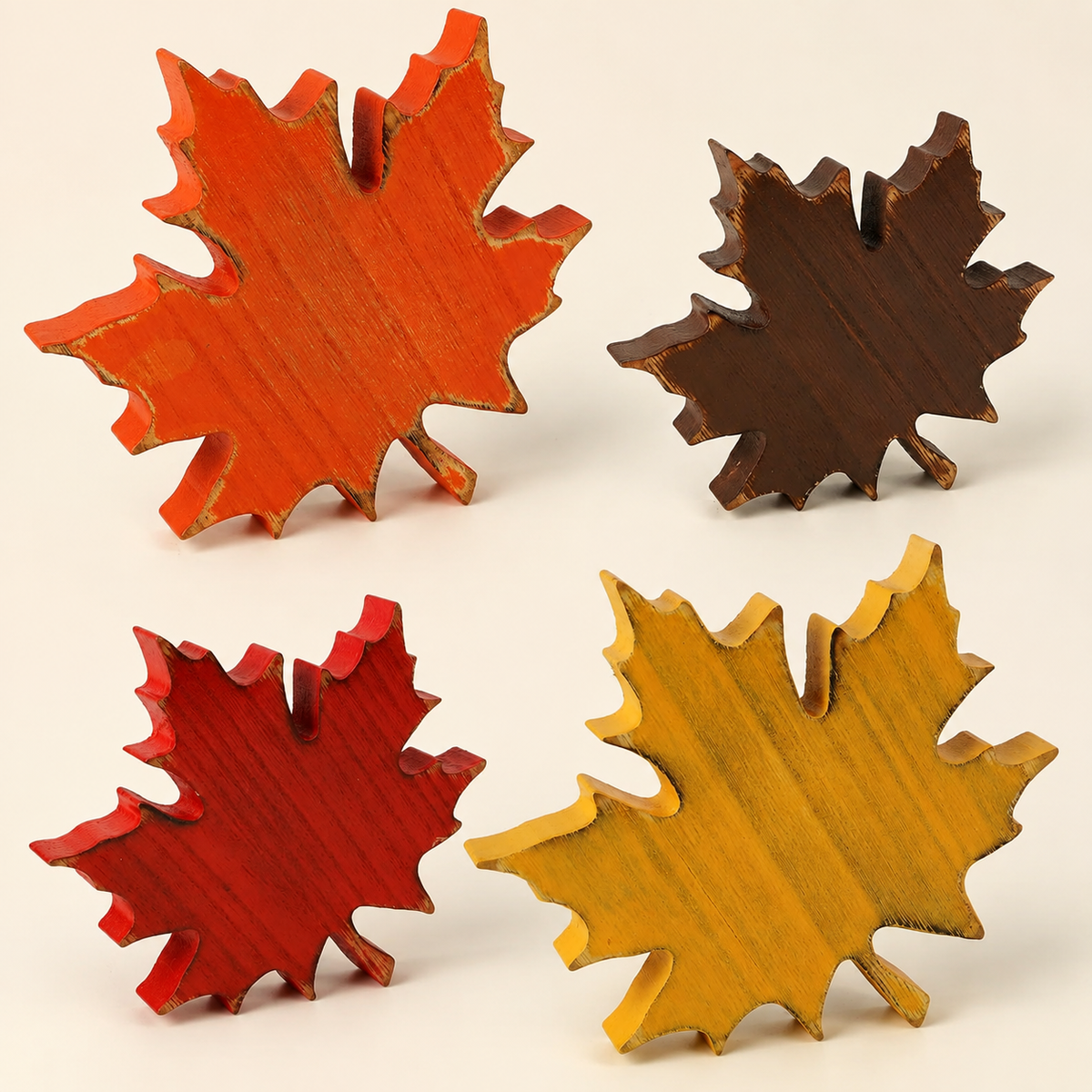 Wooden Maple Leaf Decor, Set of Four Autumn Shelf Sitters