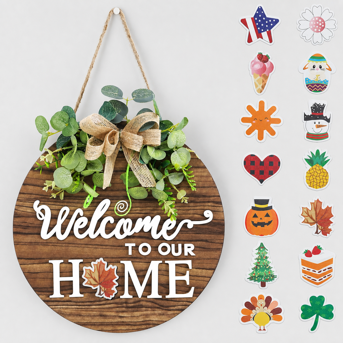 12 Inch Round Welcome Sign with Seasonal Attachments