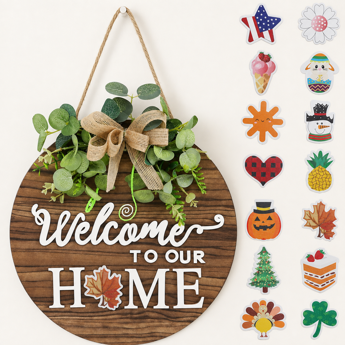 12 Inch Round Welcome Sign with Seasonal Attachments