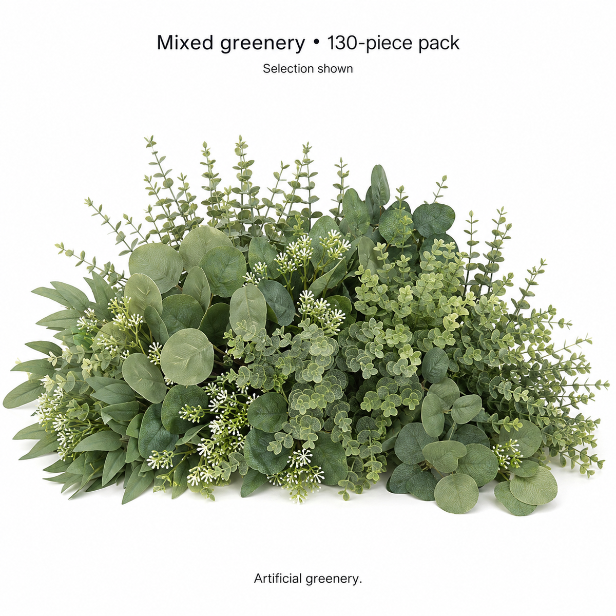 130 Mixed Artificial Greenery Stems, Faux Eucalyptus and White Filler Flowers for DIY Bouquets — styled view 5