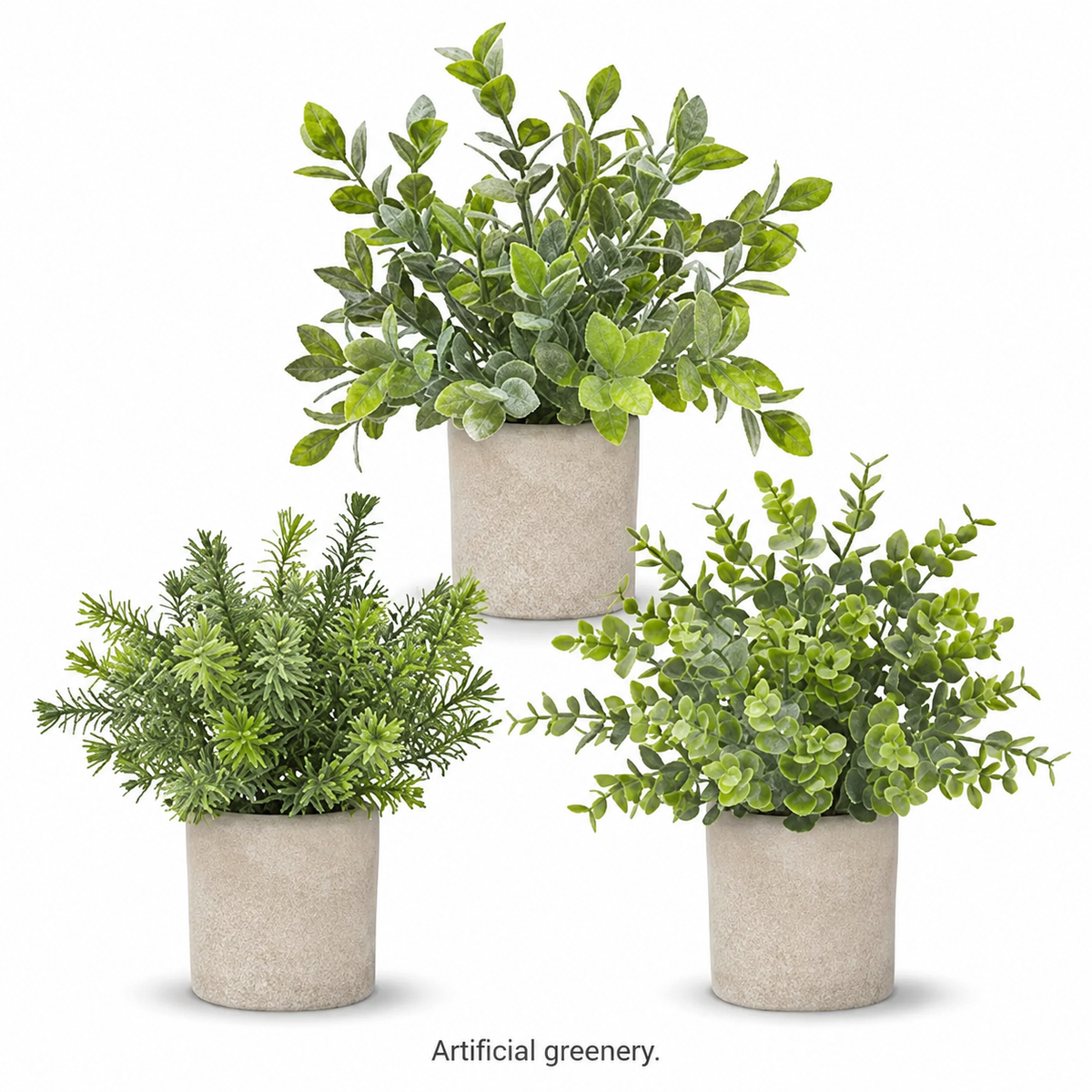 Set of 3 Mini Faux Plants in Paper Pulp Pots, Sage Green Shelf and Desk Greenery — styled view 5