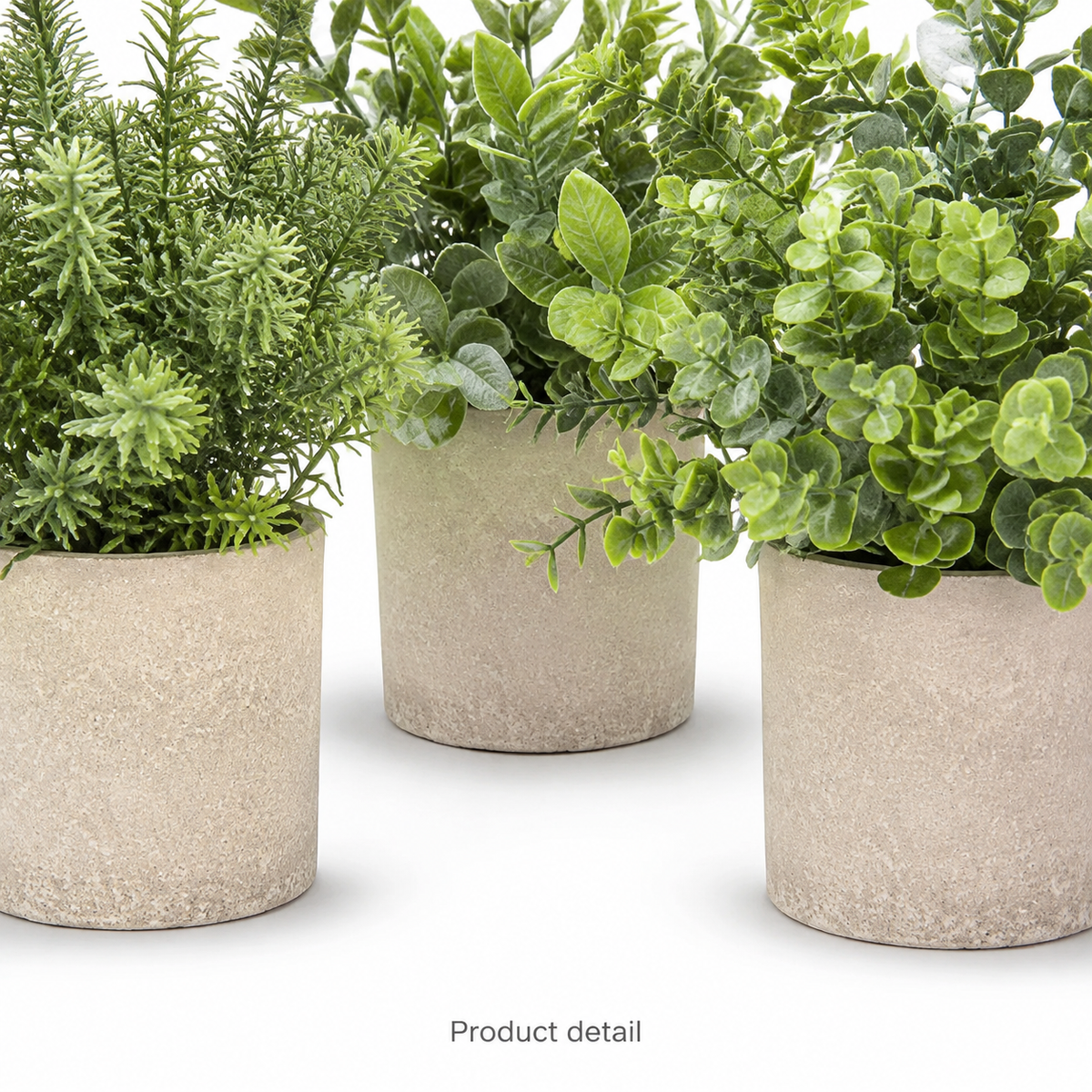 Set of 3 Mini Faux Plants in Paper Pulp Pots, Sage Green Shelf and Desk Greenery — foliage detail