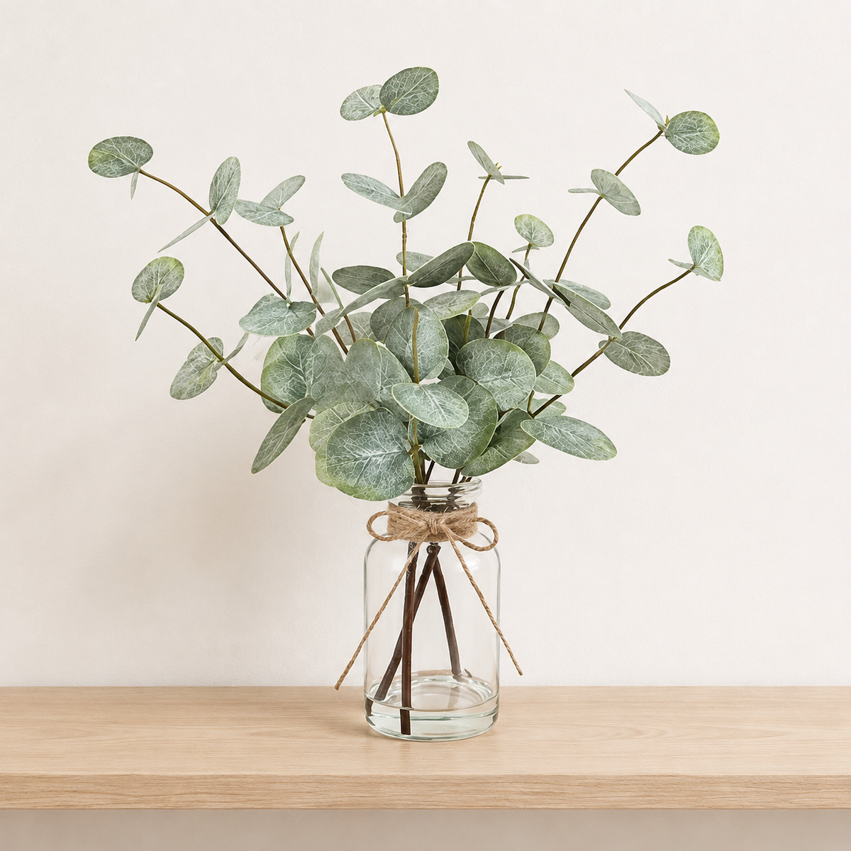 Faux Eucalyptus Arrangement in Glass Vase with Faux Water, 13.5 Inch Sage Green Table Decor — styled view 2