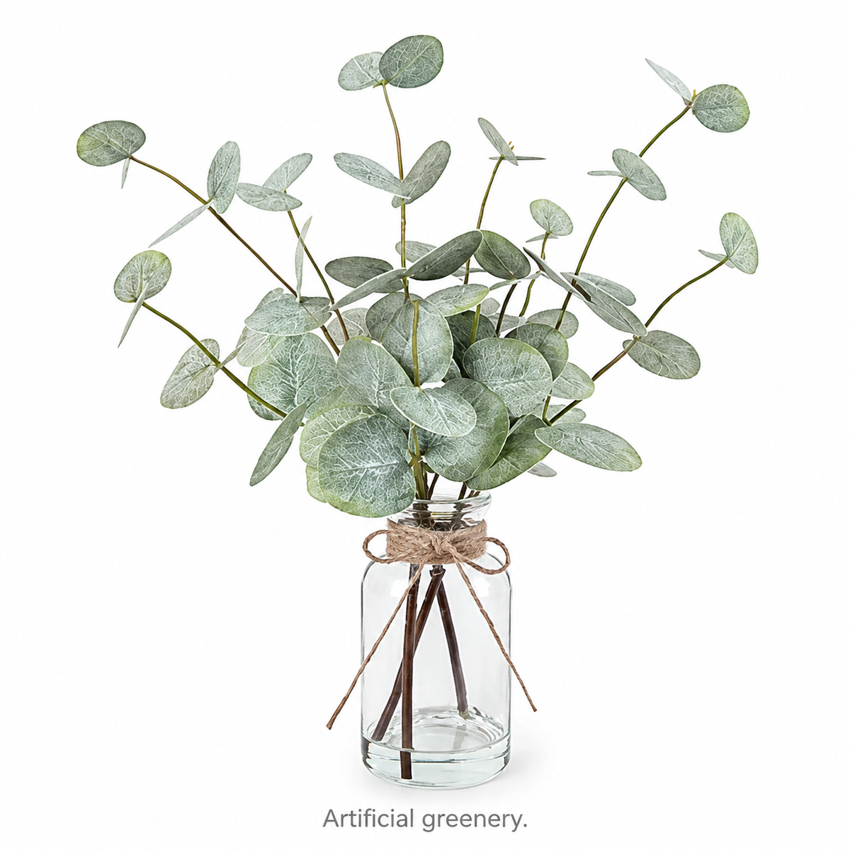 Faux Eucalyptus Arrangement in Glass Vase with Faux Water, 13.5 Inch Sage Green Table Decor — styled view 5