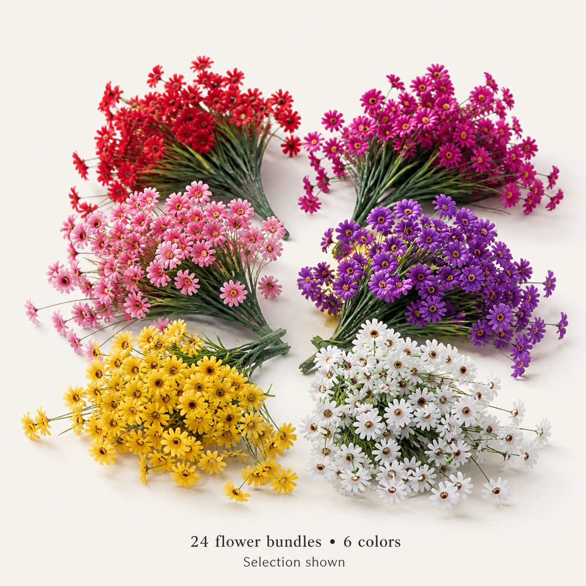 24 Artificial Flower Bundles in 6 Colors, Mixed Faux Blooms for DIY Floral Arrangements — styled view 1