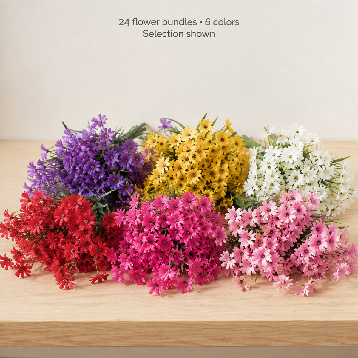 24 Artificial Flower Bundles in 6 Colors, Mixed Faux Blooms for DIY Floral Arrangements — styled view 2