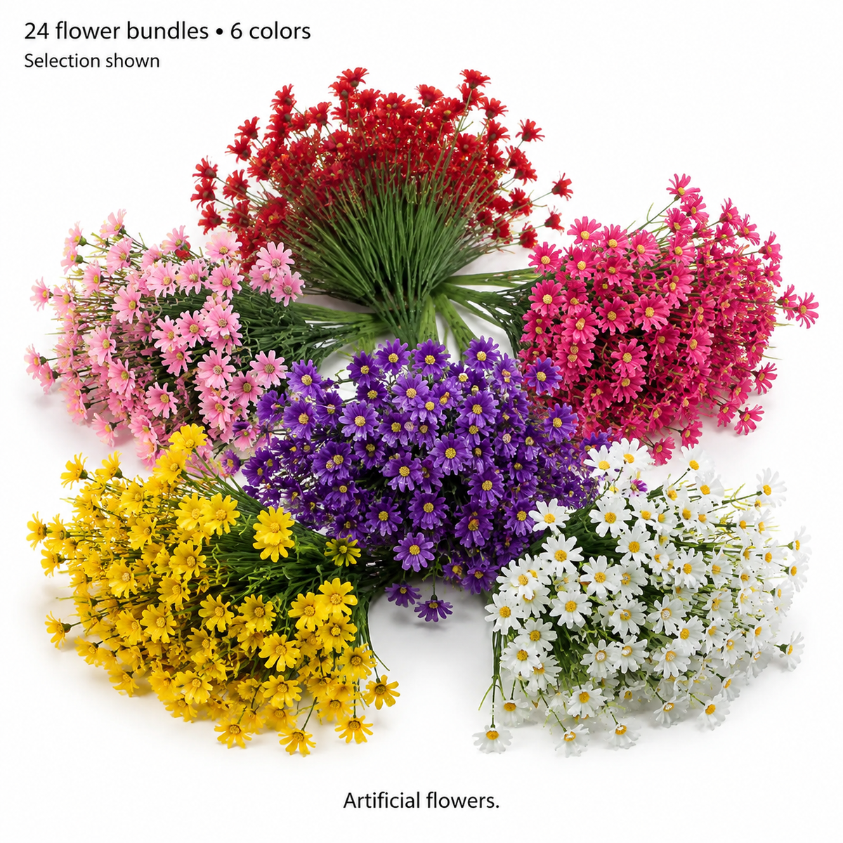 24 Artificial Flower Bundles in 6 Colors, Mixed Faux Blooms for DIY Floral Arrangements — styled view 5