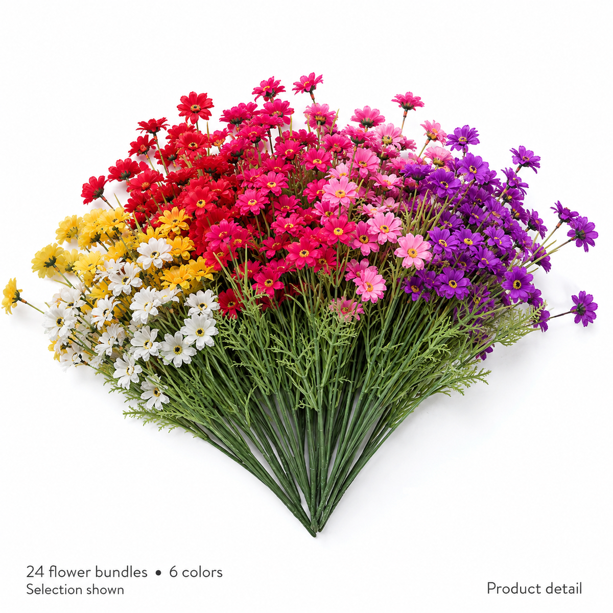 24 Artificial Flower Bundles in 6 Colors, Mixed Faux Blooms for DIY Floral Arrangements — foliage detail