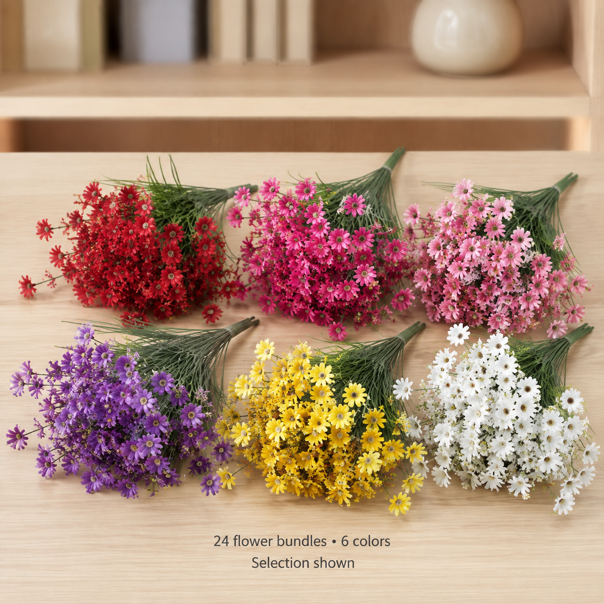 24 Artificial Flower Bundles in 6 Colors, Mixed Faux Blooms for DIY Floral Arrangements — styled view 8