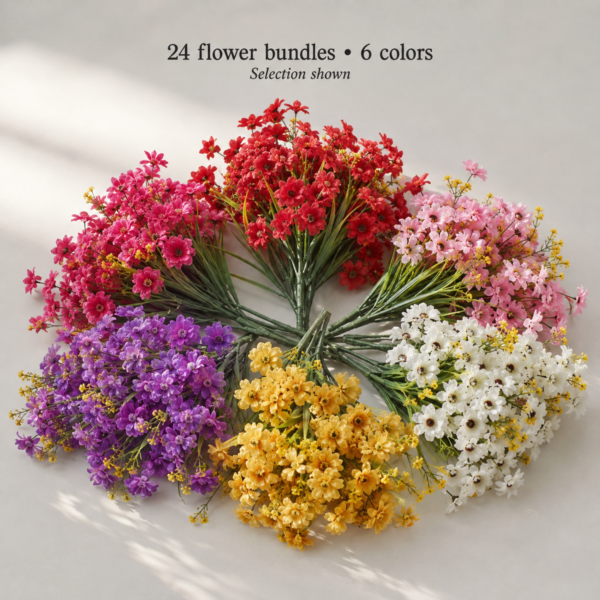 24 Artificial Flower Bundles in 6 Colors, Mixed Faux Blooms for DIY Floral Arrangements — styled view 9