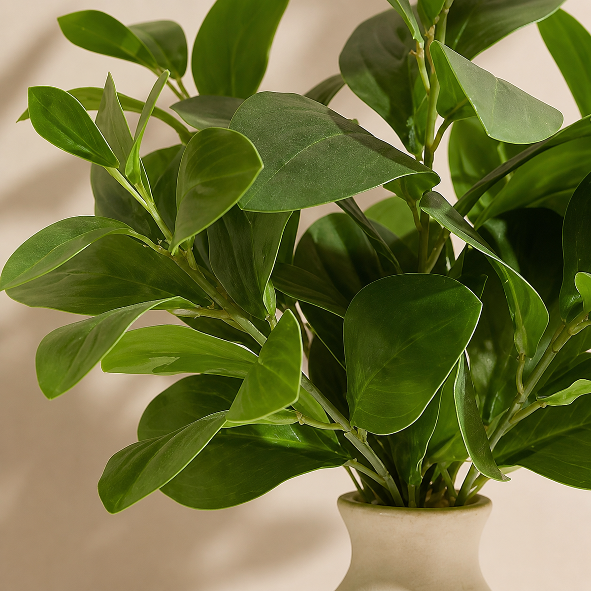 Faux Greenery Arrangement in Cream Vase, 16 Inch Potted Plant for Shelf and Desk Decor — styled product view 3