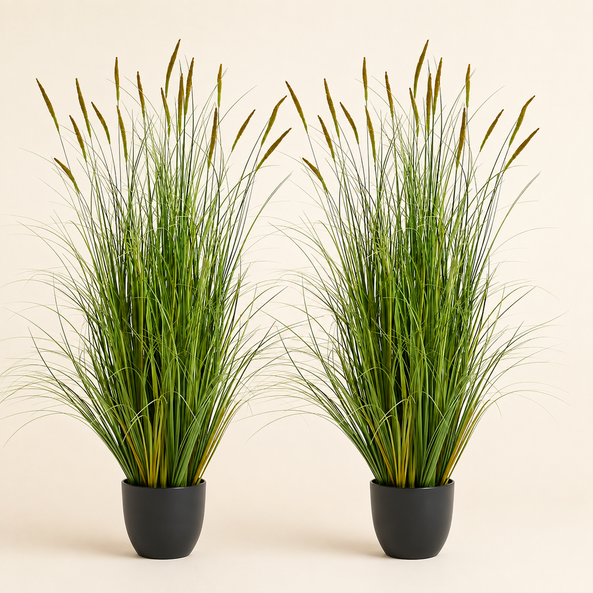 Set of 2 Faux Cattail Reed Grass Plants, 4 Foot Greenery in Black Pots for Indoor Decor — styled product view 1