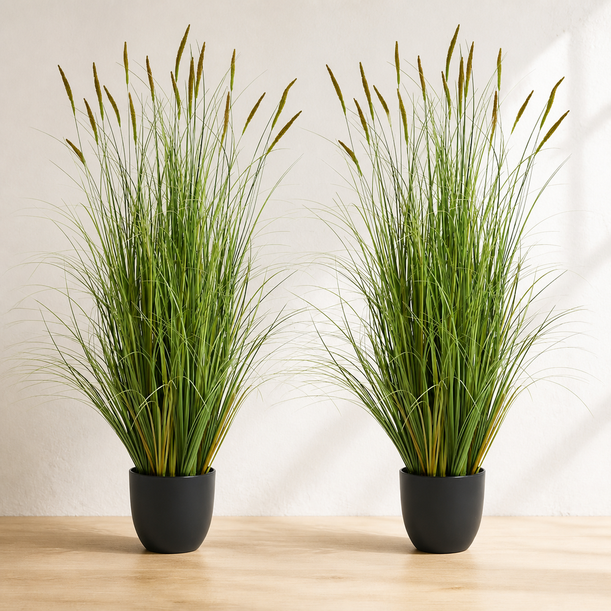 Set of 2 Faux Cattail Reed Grass Plants, 4 Foot Greenery in Black Pots for Indoor Decor — styled product view 2