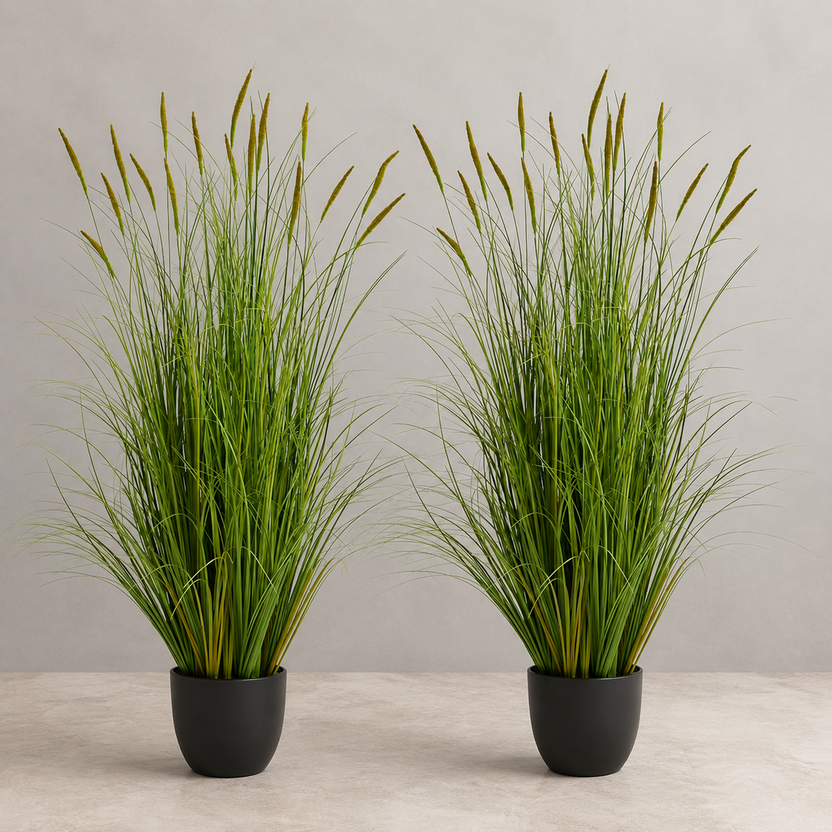 Set of 2 Faux Cattail Reed Grass Plants, 4 Foot Greenery in Black Pots for Indoor Decor — styled product view 4